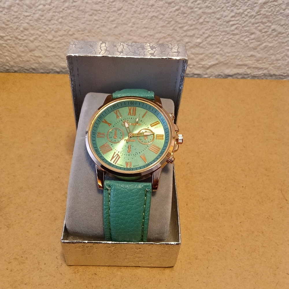 Green Leather Strap Watch